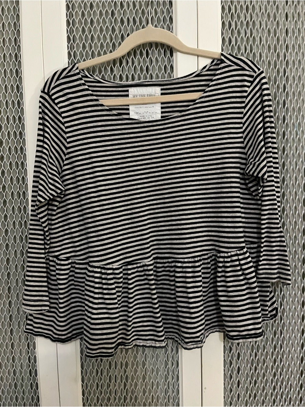 We The Free Black & White Striped Peplum Tunic Top